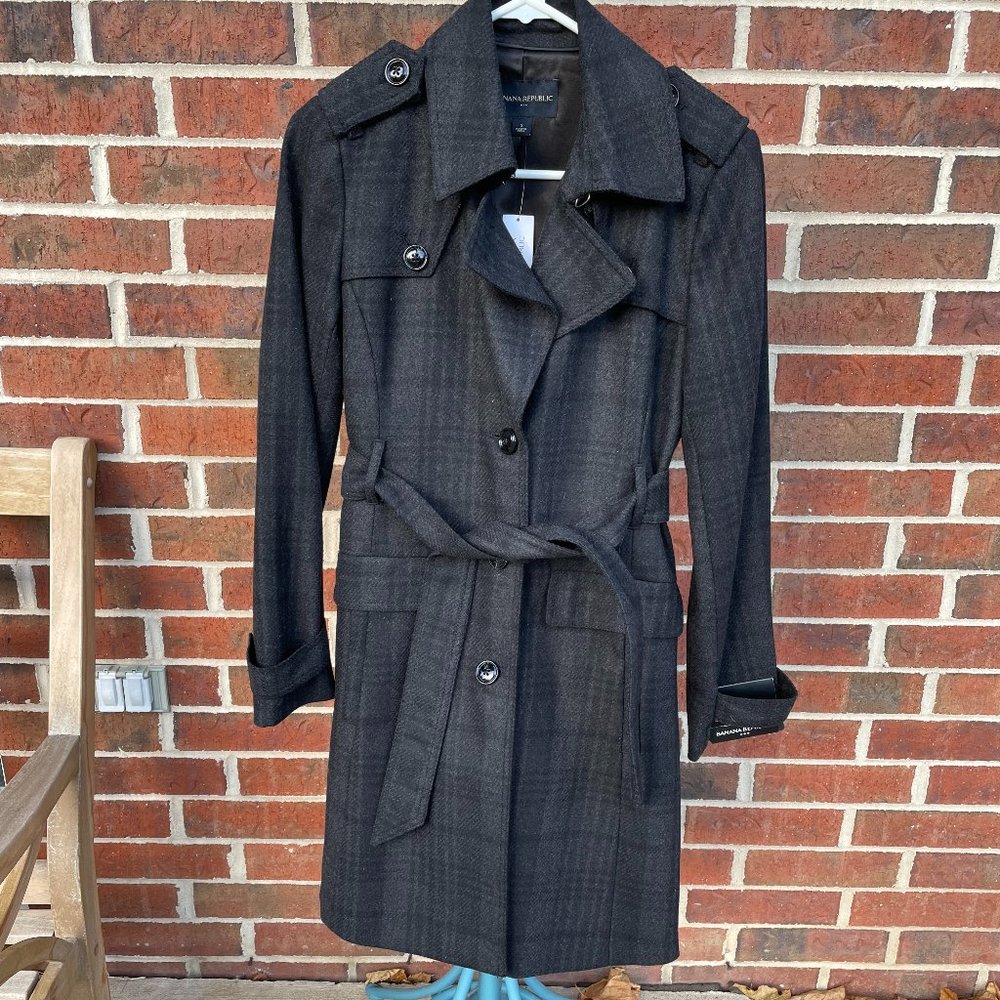 NWT New Wool Plaid Banana Republic Coat - Small